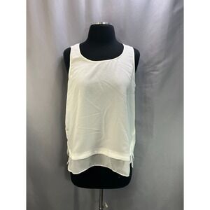 Gap Sleeveless Blouse Top Womens S White Sheer Overlay Layered Hem Keyhole Back